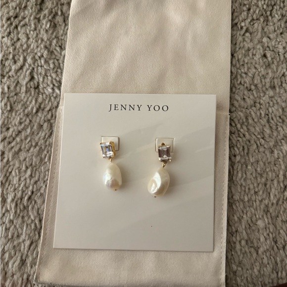 Jenny Yoo Vivian CZ + Pearl Drop Earring - Picture 6 of 7